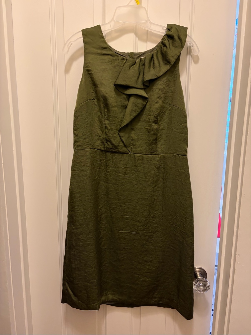 LOFT Olive One-Shoulder Ruffle Dress